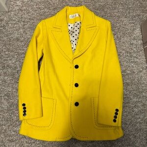 Vintage Women’s 70’s Yellow Tailored Wool Pea Coat with Polka Dot Lining